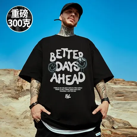 300g重磅潮牌美式复古宽松T恤胖子短袖男士纯棉大码男装夏季潮流商品大图