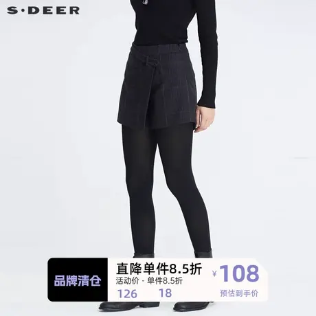 sdeer圣迪奥女装复古格纹搭片拼接毛呢短裤季裤子女S20480909🎩商品大图