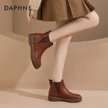 Daphne/达芙妮马丁靴女棕色靴子切尔西短靴女2023新款西部牛仔靴商品大图