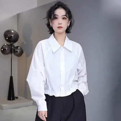 高级感时尚洋气长袖衬衫女短款上衣2025春夏季新款小个子衬衣外套图片