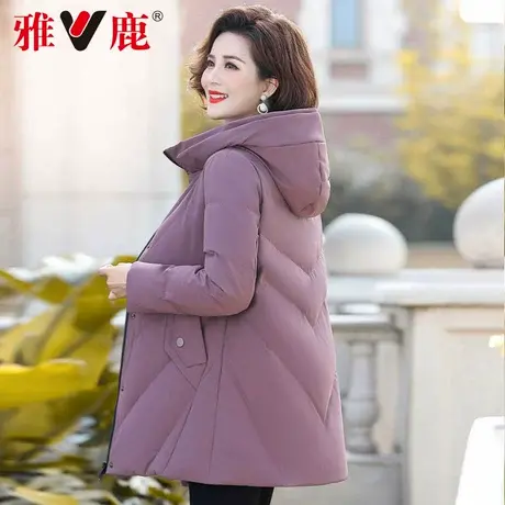 雅鹿中年妈妈羽绒服2021年新款中老年女装洋气中长款宽松保暖外套商品大图