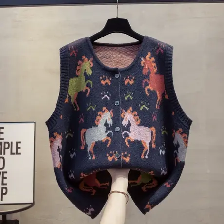 宽松开衫圆领针织马甲背心女2025春秋新款宽松外穿马夹毛衣坎肩潮商品大图