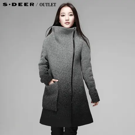 【新品】sdeer圣迪奥专柜正品女装冬装斜襟款灰色渐变大衣3481876图片