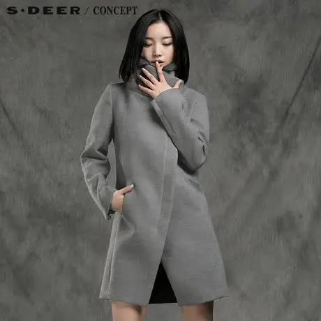 sdeer圣迪奥毛绒领拼接毛呢大衣S14481835图片