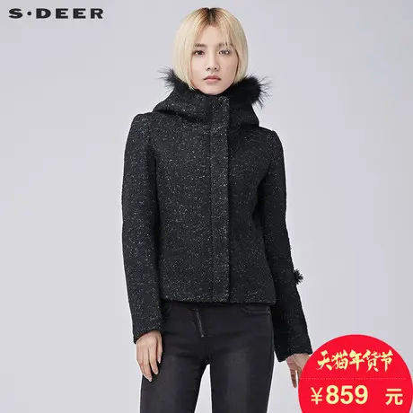 sdeer圣迪奥女装休闲连帽暗黑花朵装饰短款外套S16482232图片