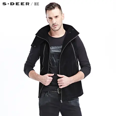 sdeerhe圣迪奥男装个性时尚酷感分割拉链立领短款马甲H15371671图片