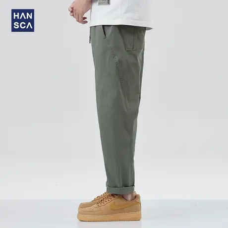 hansca弹力休闲裤男宽松直筒夏季薄款日系潮牌百搭松紧腰工装裤子商品大图