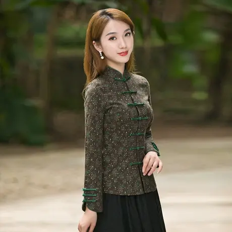 筠雅改良唐装女中国风中式盘扣上衣新棉麻复古时尚旗袍茶服女外套图片