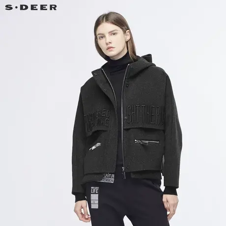 sdeer圣迪奥个性刺绣字母金属拉链装饰开衩下摆连帽外套S18482281图片
