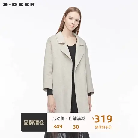 sdeer圣迪奥女装时尚休闲翻领开襟创意裁剪纯色大衣S19481767图片