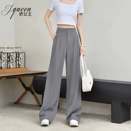 阔腿裤女春夏新款宽松通勤高腰垂感显瘦直筒裤拖地休闲灰色西装裤商品大图