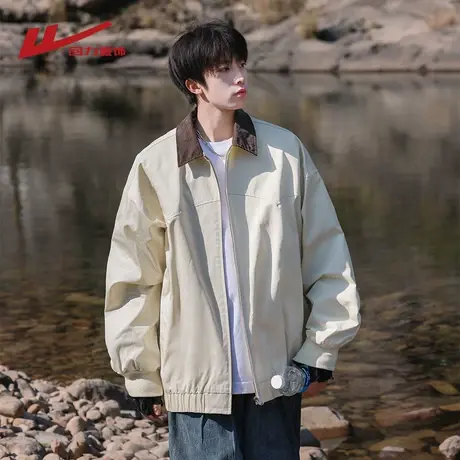 回力翻领夹克男士春秋2024新款日系潮牌运动休闲工装登山衣服外套图片