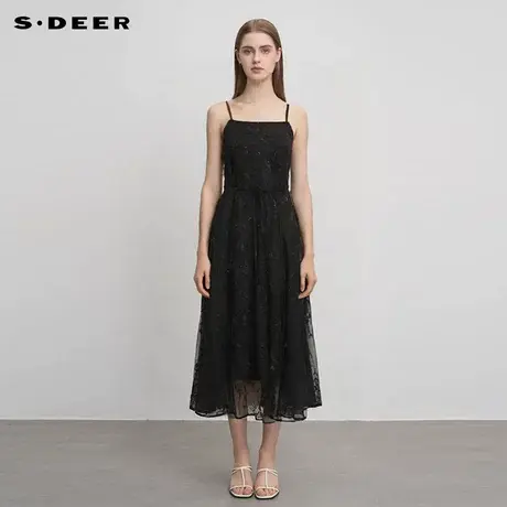 sdeer圣迪奥女装25年新品收腰拼接不规则吊带连衣裙S252Z12A1商品大图