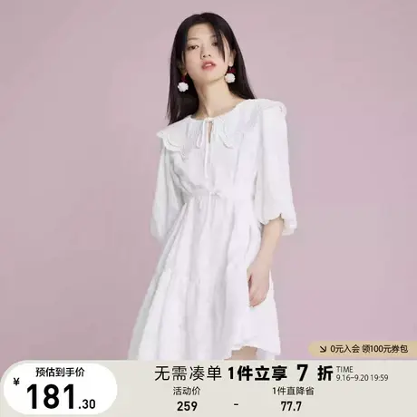 ONLY奥莱夏季A字蕾丝娃娃领系带纹理感短连衣裙女商品大图