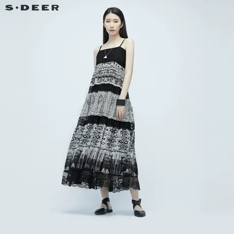 sdeer圣迪奥夏季波西米亚蕾丝吊带优雅度假风连衣裙女S20281216👀商品大图