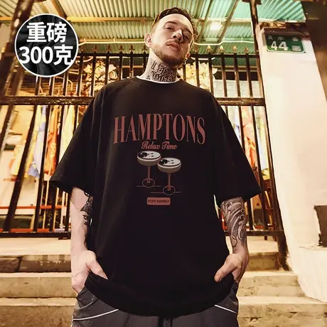 300g重磅港风潮牌宽松T恤胖子短袖男加肥加大码男装半袖夏季潮流商品大图