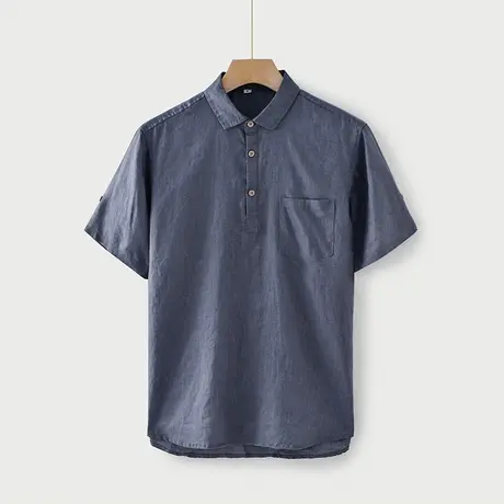 纯亚麻休闲衬衫夏季新款男短袖薄款宽松日系男士上衣商务居家衬衣图片