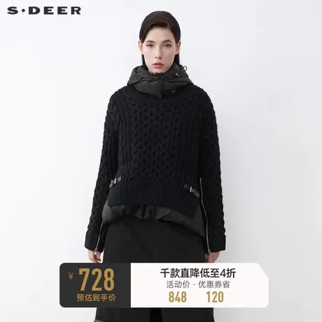 sdeer圣迪奥高领连帽开衩针织两件套短款羽绒服S21482492⛩商品大图