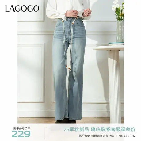 理想裤LAGOGO高腰微喇牛仔裤女拉谷谷2025年夏秋新款显瘦通勤长裤商品大图