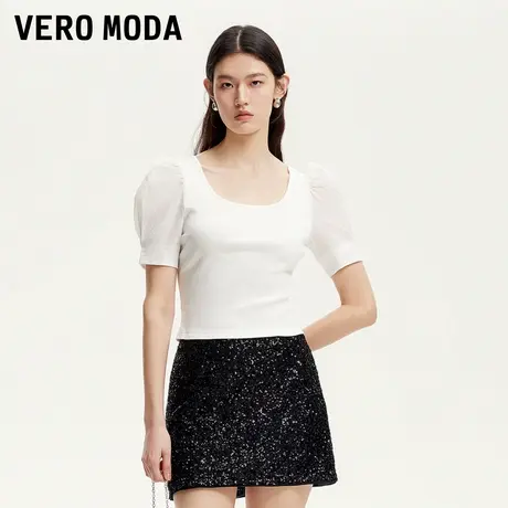 Vero Moda奥莱T恤女2025夏季新款圆领泡泡袖亮丝针织325102028商品大图