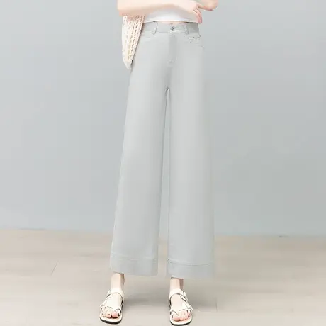 天丝休闲阔腿裤女2025夏季薄款高腰九分裤凉感舒适透气窄版直筒裤商品大图