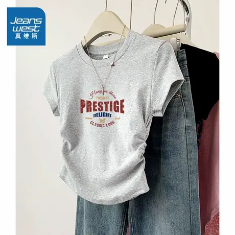 NOB真维斯青少年短袖女t恤夏季2025新款爆款正肩修身收腰半袖上衣图片