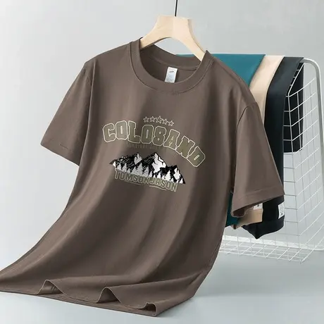 重磅美式纯棉短袖t恤男装潮流圆领上衣服夏季半袖全棉打底衫体恤商品大图