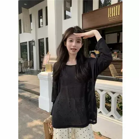 2025长袖薄款T恤女夏新款设计感小众露背纯欲防晒宽松别致上衣服商品大图