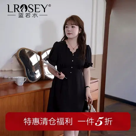 蓝若水大码女装温柔V领赫本风连衣裙胖MM夏装收腰显瘦遮肚子A字裙商品大图