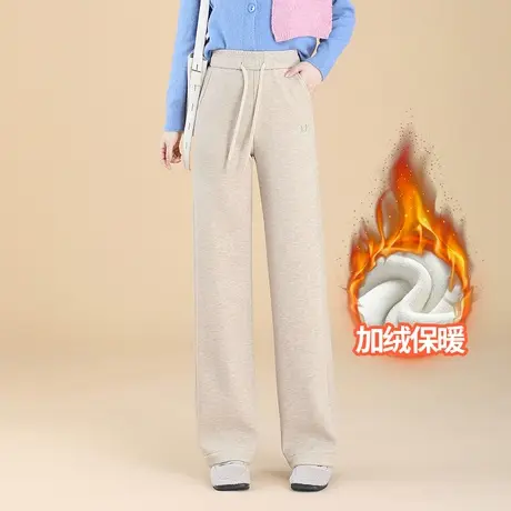 加绒松紧腰阔腿裤厚款休闲裤高腰显瘦时尚长裤女秋冬季2023新款商品大图
