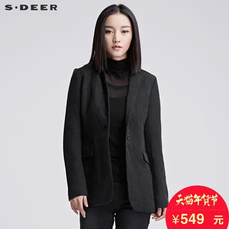 sdeer圣迪奥女2018冬装商务休闲平驳翻领棉麻西装外套S16482228图片