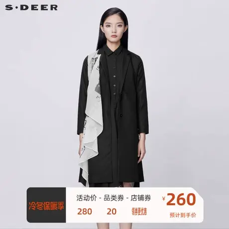 sdeer圣迪奥女装西装领字母印花拼接收腰长款风衣S21381806图片