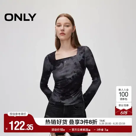 ONLY奥莱夏季时髦甜酷风扎染显瘦方领长袖T恤女图片