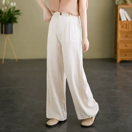 棉麻裤女夏季薄款宽松直筒休闲裤中年妈妈大码高腰垂感阔腿裤长裤商品大图