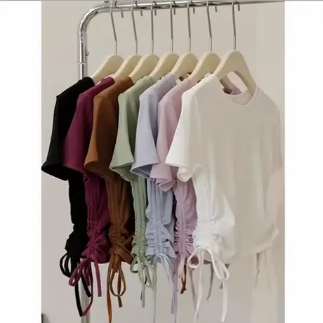 设计感抽绳短袖T恤女夏季2025新款修身短款半袖上衣打底小衫潮ins商品大图