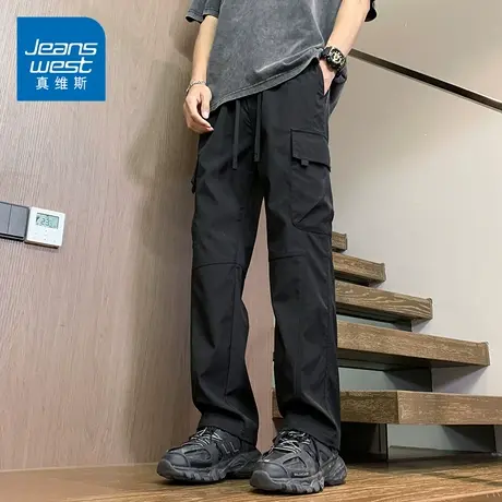 KZ真维斯春秋季工装休闲长裤男士直筒宽松紧青少年学生男装男裤子图片