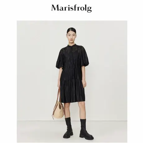 【新能量黑裙】Marisfrolg玛丝菲尔夏季新款黑色时尚刺绣连衣裙女图片