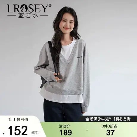 蓝若水大码女装小众叠穿假两件卫衣胖mm秋季新款别致显瘦炸街上衣商品大图