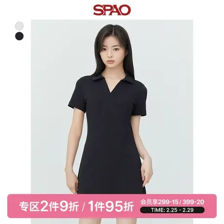 SPAO女士连衣裙春季新款收腰POLO领V领短款裙装SPOMD24S20图片