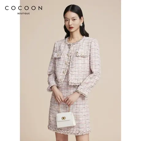 可可尼COCOON商场同款2024秋冬新款高级感织带拼接小香风短外套女商品大图