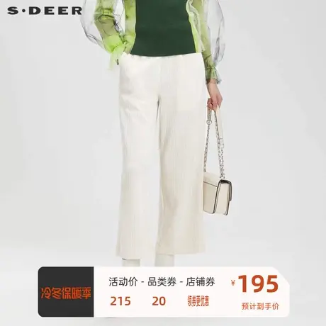 sdeer圣迪奥女装复古松紧插袋灯芯绒阔腿长裤S221Z0803⏬商品大图