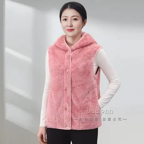 珊瑚绒连帽背心女加绒保暖马甲无袖坎肩外套商品大图