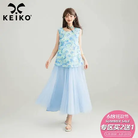 KEIKO 多色盘带玫瑰绣花料无袖上衣夏季温柔轻熟风绝美漂亮小背心商品大图