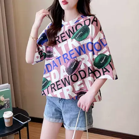 欧货2024早春短袖t恤女宽松韩版ins潮慵懒风bf原宿洋气mschf上衣商品大图