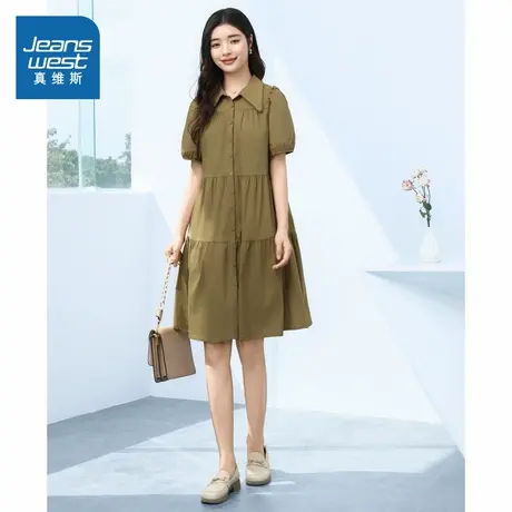 G8真维斯女款2025夏季新款简约时尚流行复古女装翻领蛋糕连衣裙商品大图