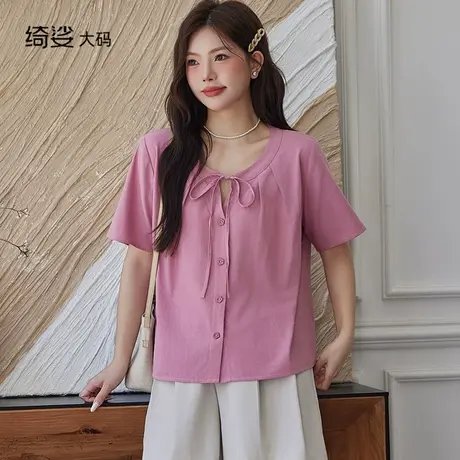 2025夏装新款气质直筒宽松遮肉百搭短袖上衣小衫商品大图