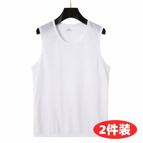 夏季新款男士冰丝背心加肥加大码宽松无袖T恤打底衫网眼楼口汗衫商品大图