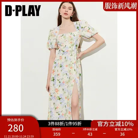 DPLAY夏新新中式墨染蔷薇美背侧开衩印花茶歇裙国风度假裙商品大图