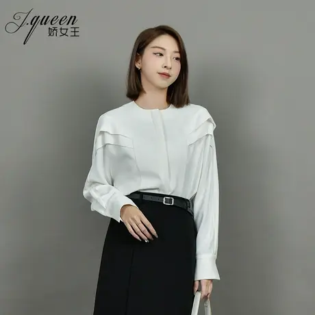 休闲衬衫女秋季新款气质时尚宽松设计感立体裁剪圆领蝙蝠袖衬衣商品大图