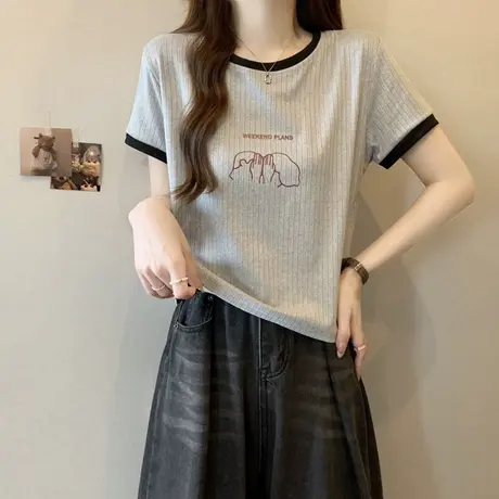 夏季2025新款短款短袖T恤女韩版显瘦修身打底小衫内搭半袖上衣服图片